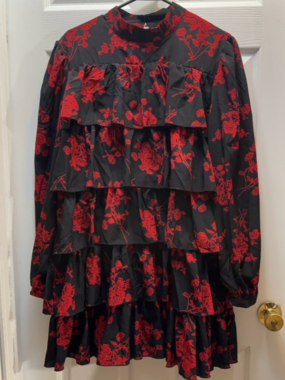 Missguided Black Mini Dress with Red Rose Print